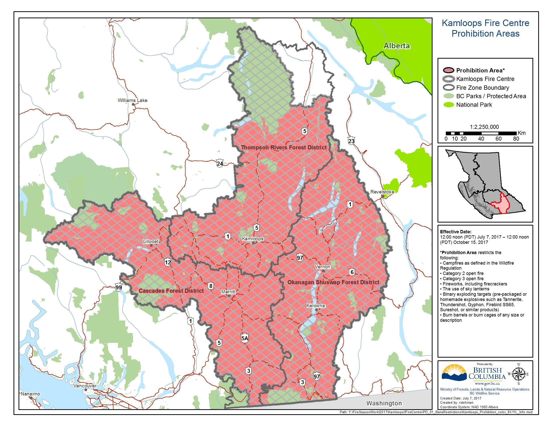 Karte: Campfire-Ban in der Gegend um Kamloops, British Columbia