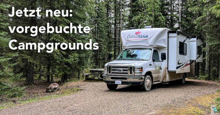 Campgrounds in Kanada vorbuchen. Das Bild zeigt ein Wohnmobil (Super Van Camper von CanaDream) auf einer Campsite in den Northwest Territories in Kanada.